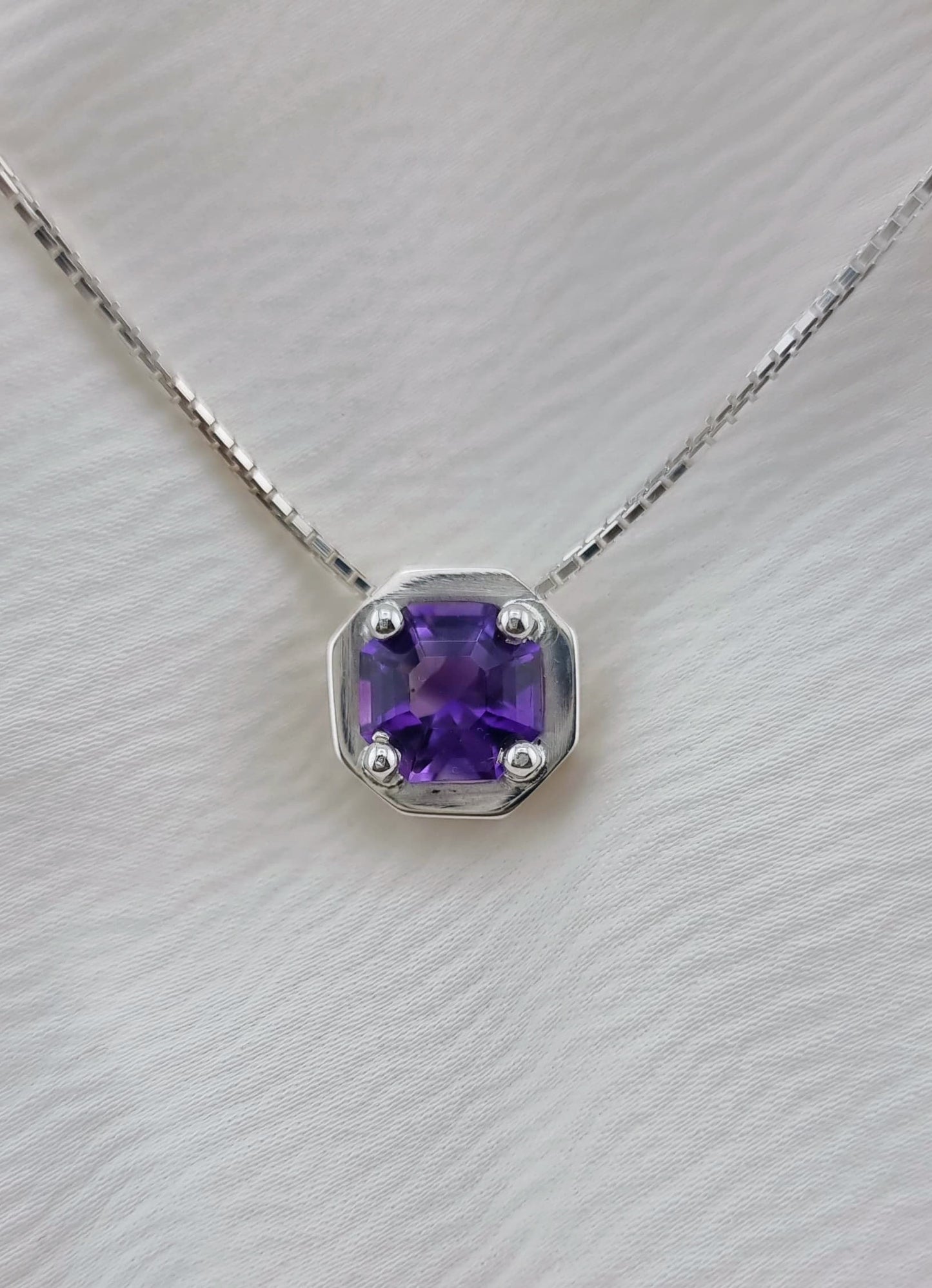 Octagonal Amethyst Pendant Necklace in Sterling Silver