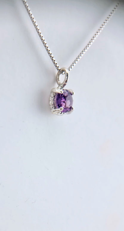 Dainty 6mm Round Amethyst Twist Pendant in Sterling Silver with Italian Chain