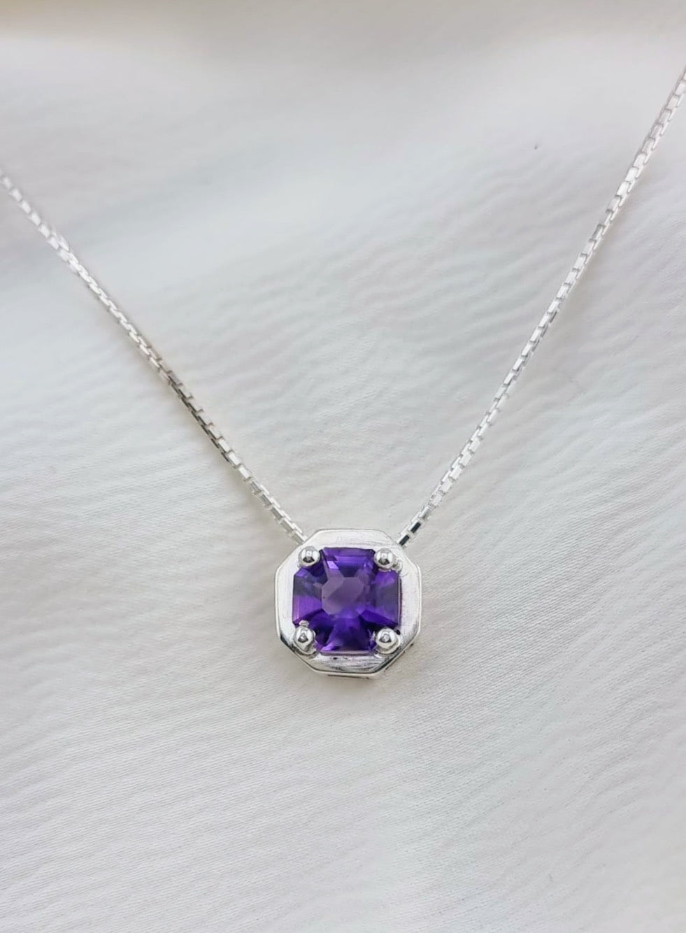 Octagonal Amethyst Pendant Necklace in Sterling Silver