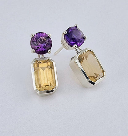 Amethyst Citrine Sterling Silver Stud Earrings