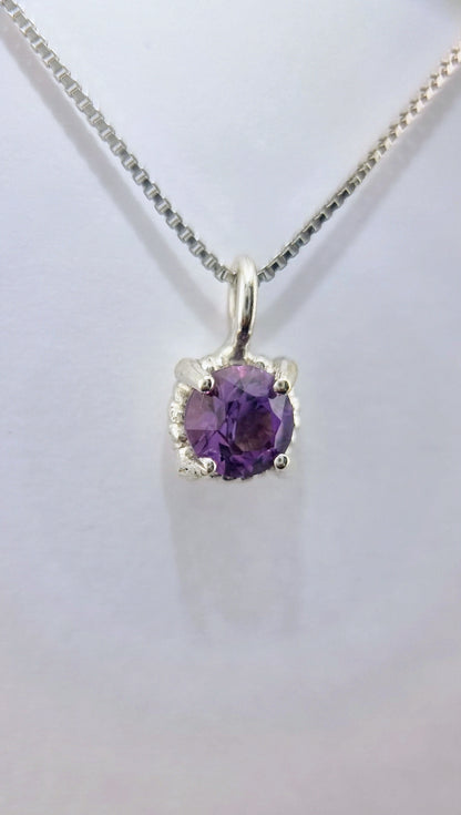 Dainty 6mm Round Amethyst Twist Pendant in Sterling Silver with Italian Chain