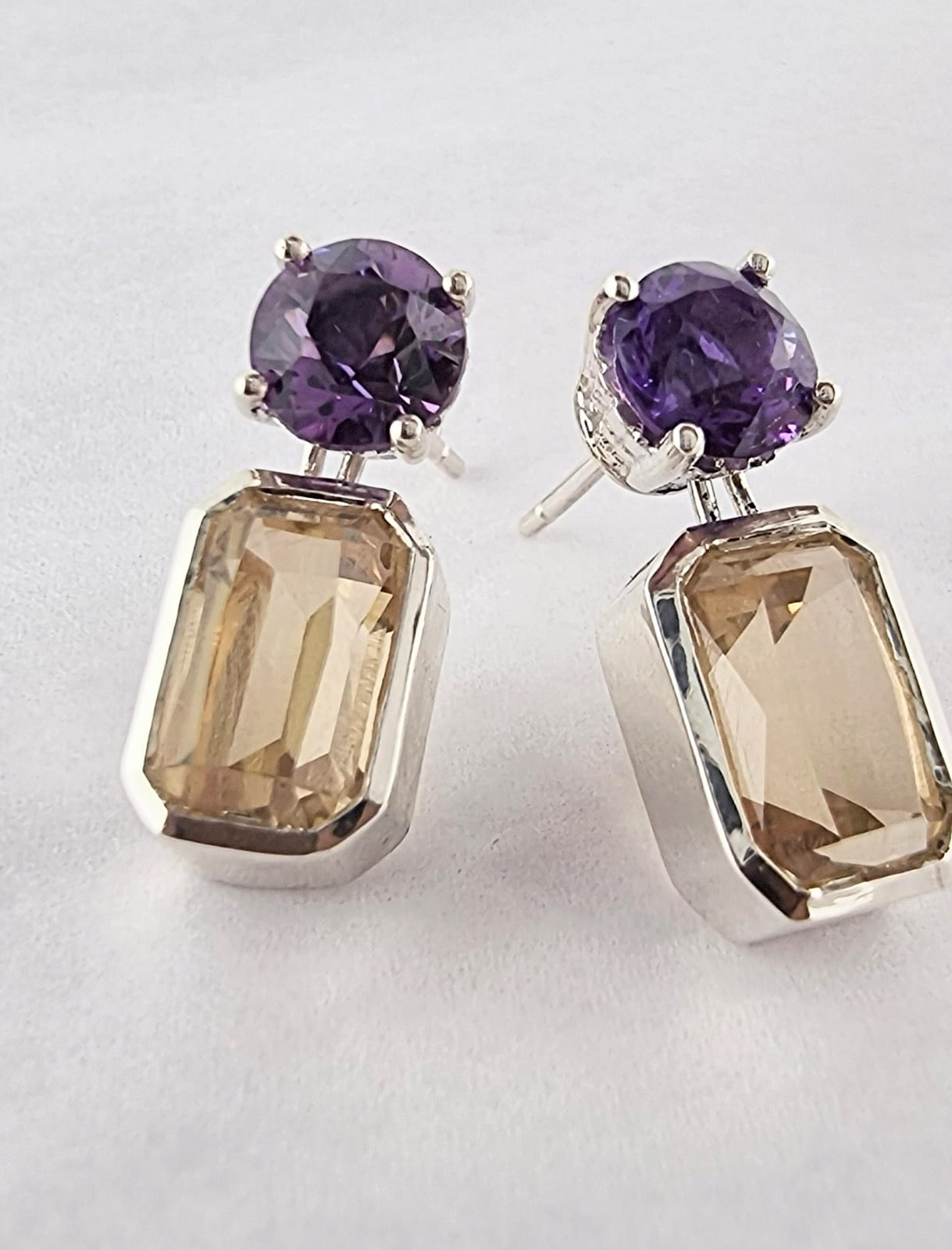 Amethyst Citrine Sterling Silver Stud Earrings