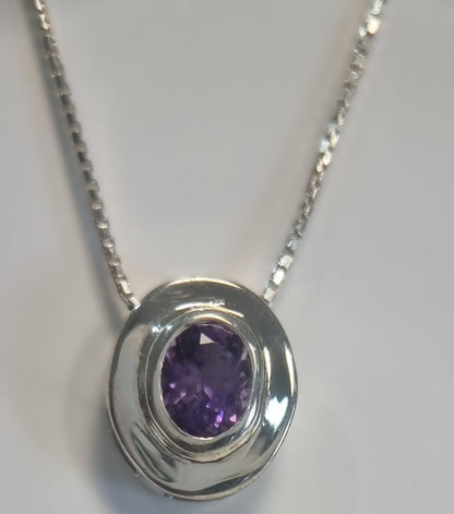 Oval-Cut Amethyst Pendant Necklace in Sterling Silver