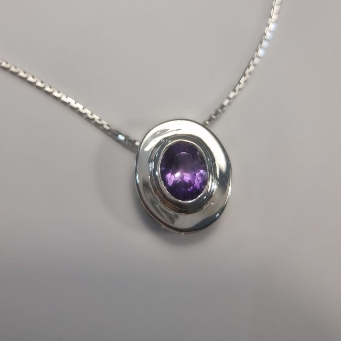 Oval-Cut Amethyst Pendant Necklace in Sterling Silver