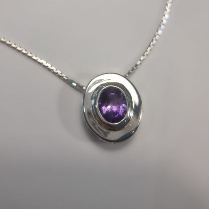 Oval-Cut Amethyst Pendant Necklace in Sterling Silver