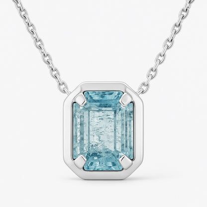 Rectangle Aquamarine Necklace Pendant