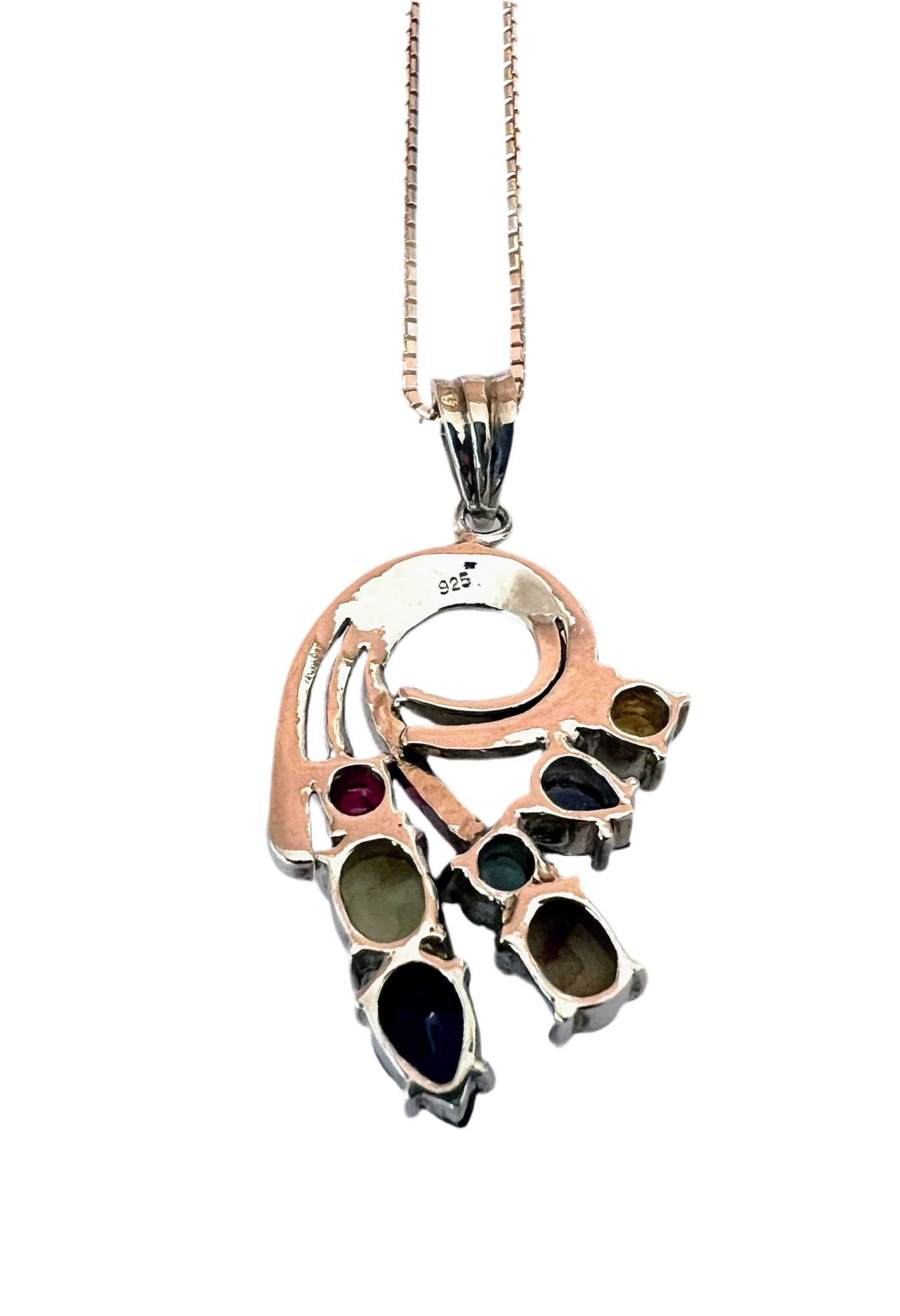Multigem Swirling Infinity Pendant Necklace - Ruby, Sapphires, Emerald, and Cat's-eyes