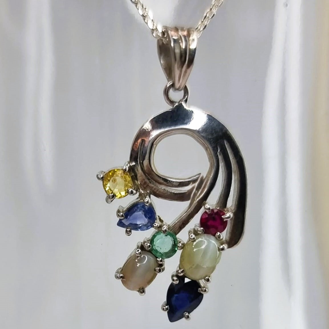 Natural Sapphire Ruby Emerald Catseyes Multi-gem Pendant