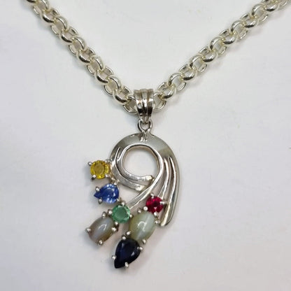 Natural Sapphire Ruby Emerald Catseyes Multi-gem Pendant