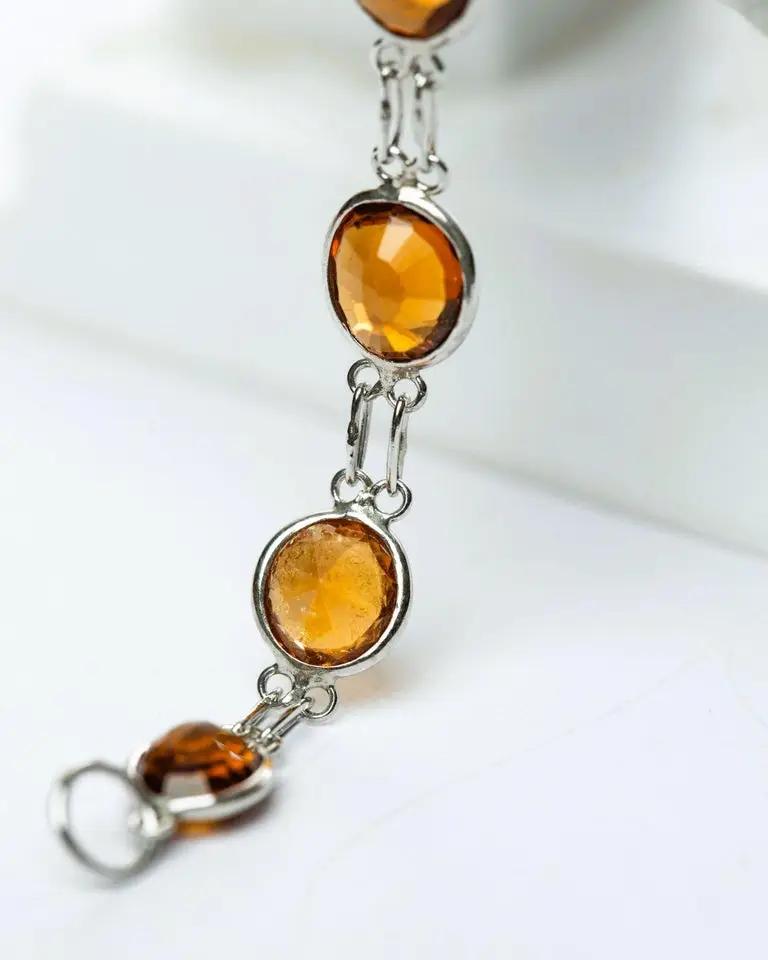 Natural Brown Orange Hessonite Garnet Tennis Bracelet  