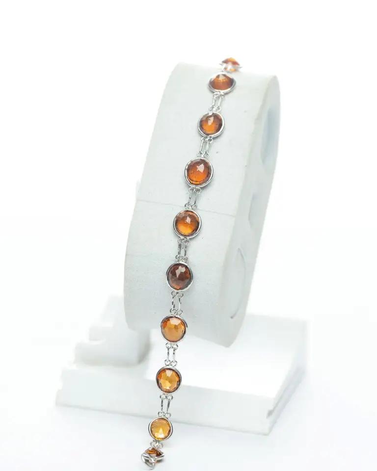 Natural Brown Orange Hessonite Garnet Tennis Bracelet  