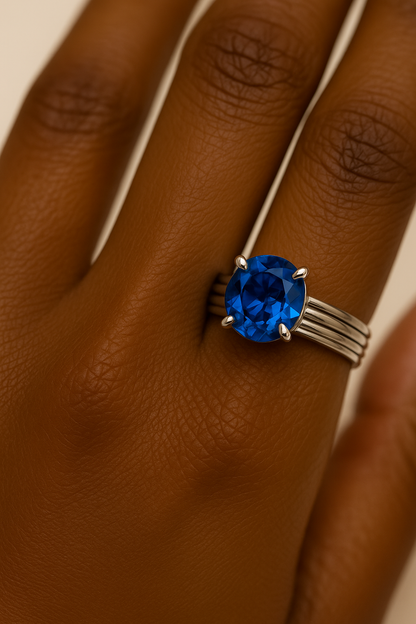 1ct Round Cut Natural Blue Topaz Solitaire Ring