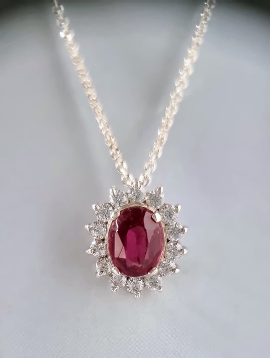 3ct Natural Oval Deep Pink Tourmaline Pendant