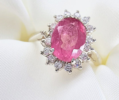 1.5ct Oval Pink Tourmaline Silver Statement Ring