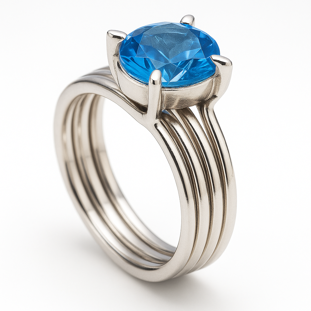 1ct Round Cut Natural Blue Topaz Solitaire Ring
