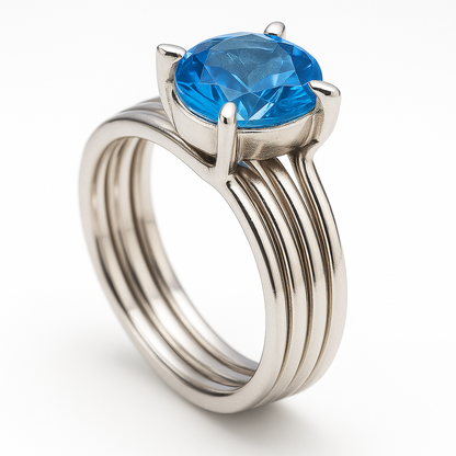 1ct Round Cut Natural Blue Topaz Solitaire Ring