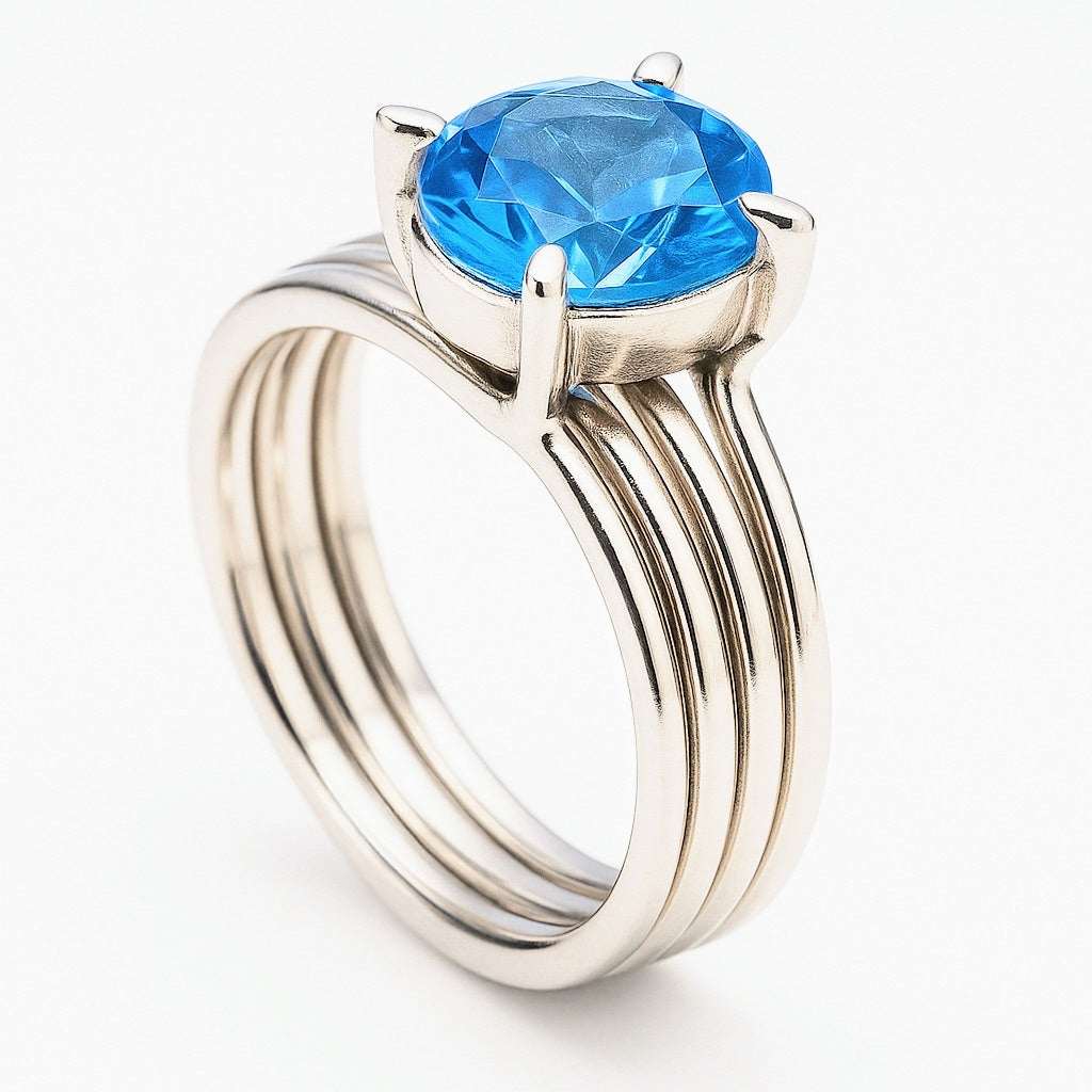1ct Round Cut Natural Blue Topaz Solitaire Ring