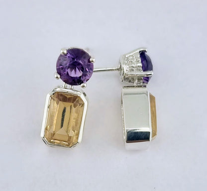 Amethyst Citrine Sterling Silver Stud Earrings