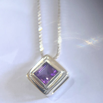 Handmade Square Cut Amethyst Necklace Pendant