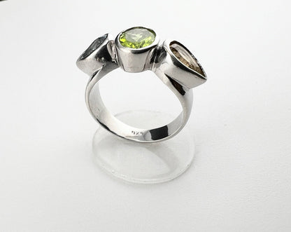 Tri-Gemstone Peridot, Citrine & Topaz Dome Ring