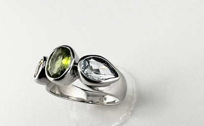 Tri-Gemstone Peridot, Citrine & Topaz Dome Ring