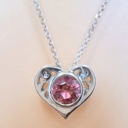 Natural Pink Tourmaline Heart Necklace