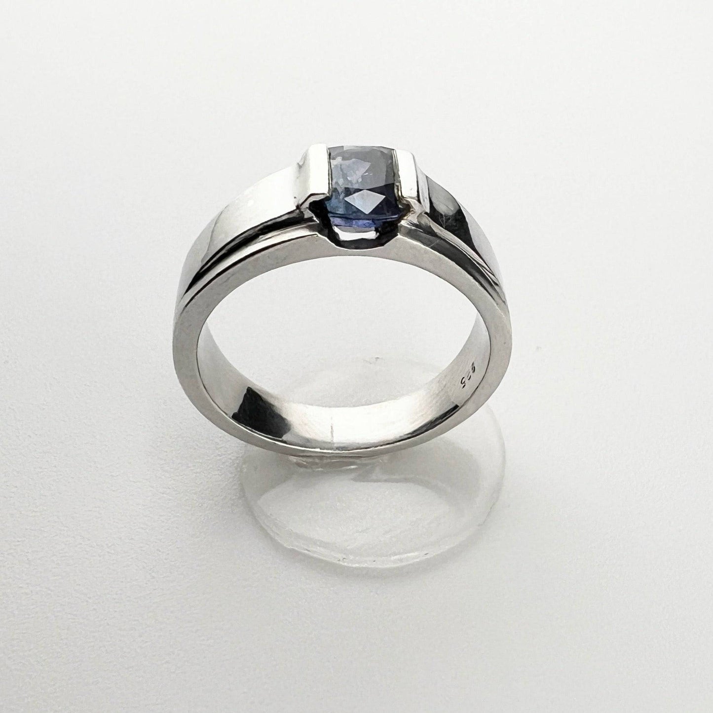 2ct Rectangular Natural Blue Sapphire Dome Ring