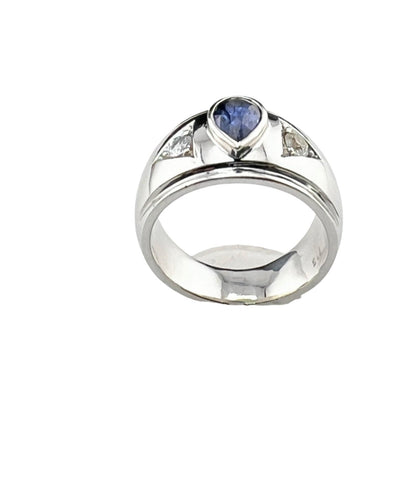 1.5ct Pear Natural Blue Sapphire 3 Stone Ring