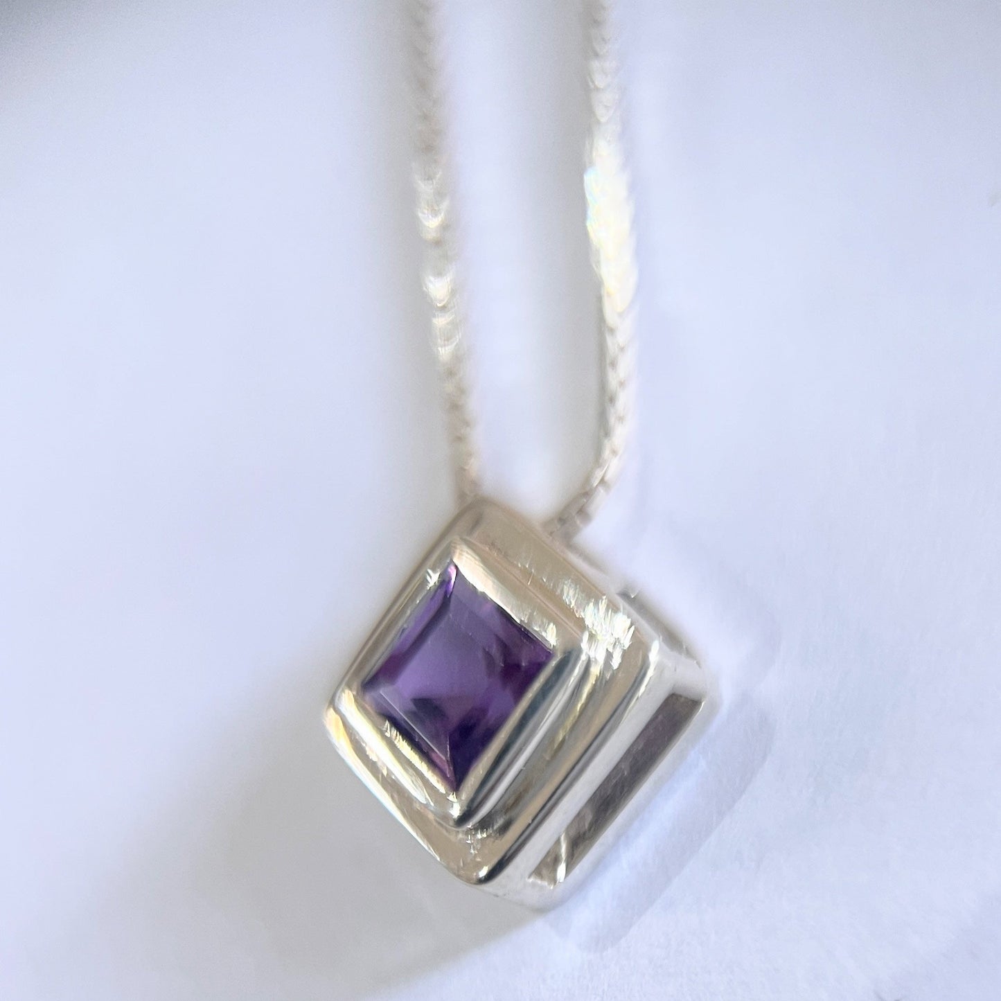 Handmade Square Cut Amethyst Necklace Pendant