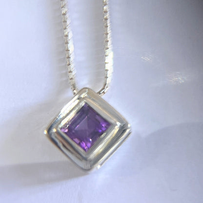 Handmade Square Cut Amethyst Necklace Pendant