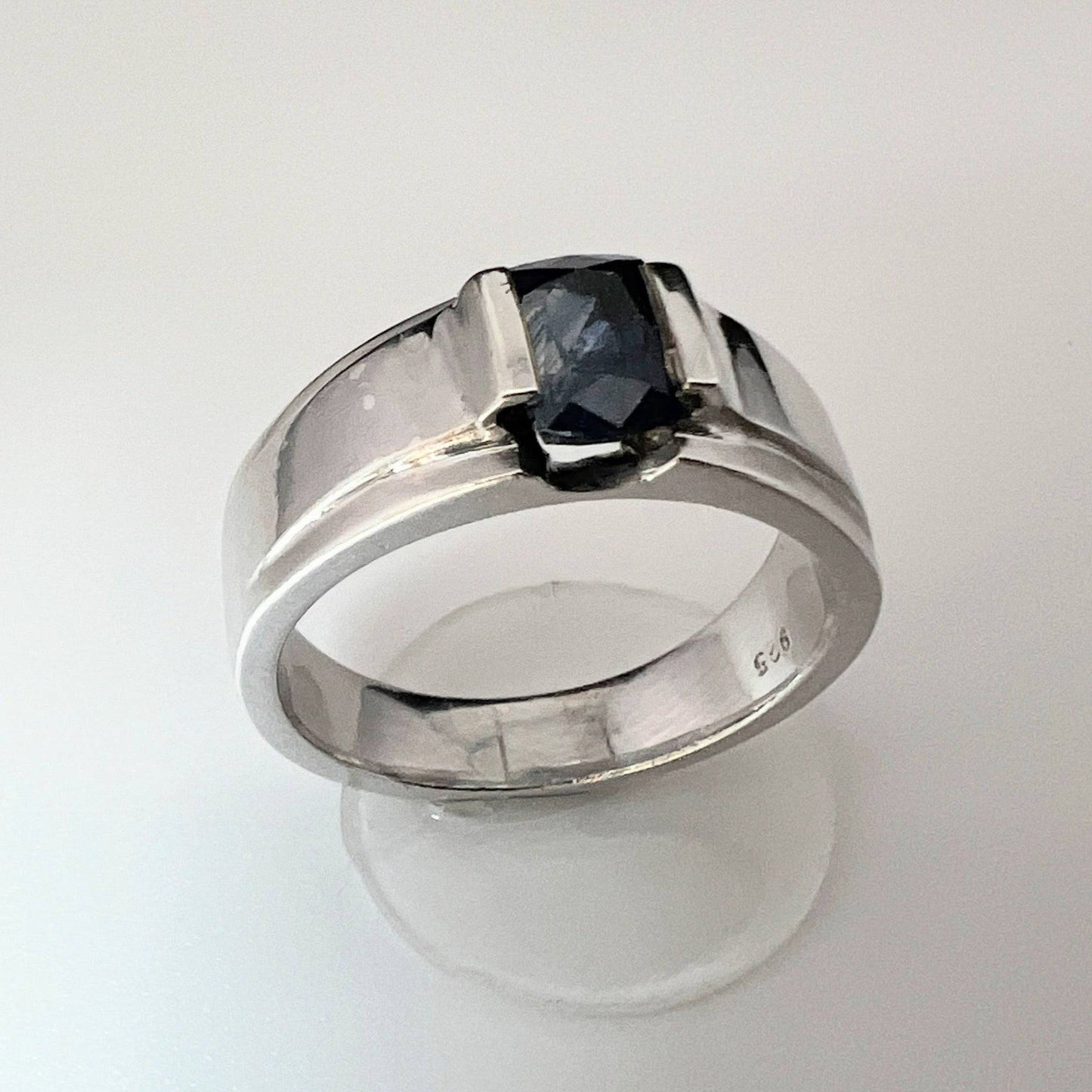 2ct Rectangular Natural Blue Sapphire Dome Ring