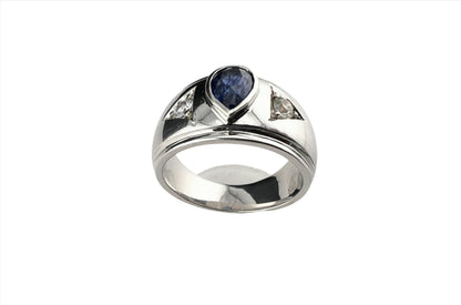 1.5ct Pear Natural Blue Sapphire 3 Stone Ring