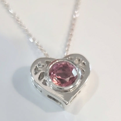 Natural Pink Tourmaline Heart Necklace