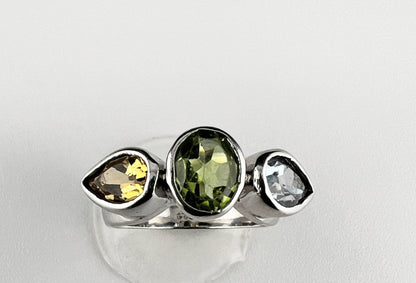 Tri-Gemstone Peridot, Citrine & Topaz Dome Ring