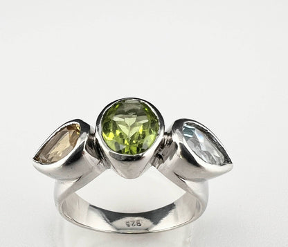 Tri-Gemstone Peridot, Citrine & Topaz Dome Ring