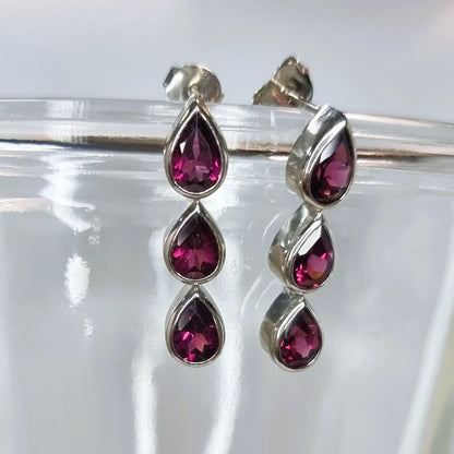 1.5ct Pear Red Garnet Pin Earrings