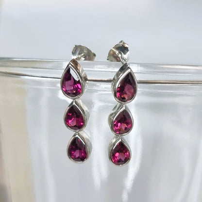 1.5ct Pear Red Garnet Pin Earrings