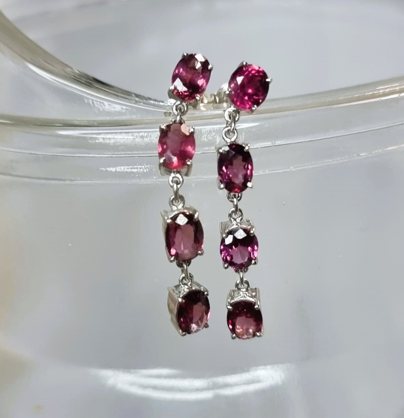 8ct Natural Oval Red Garnet Pin Dangle Earrings