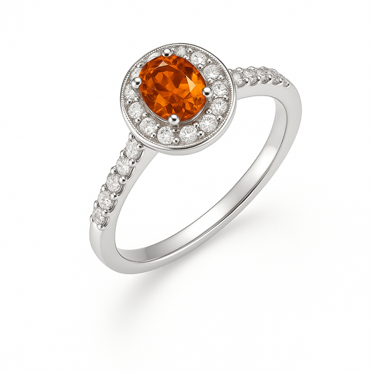 Oval Natural Orange Sperssetite Engagement Style Ring