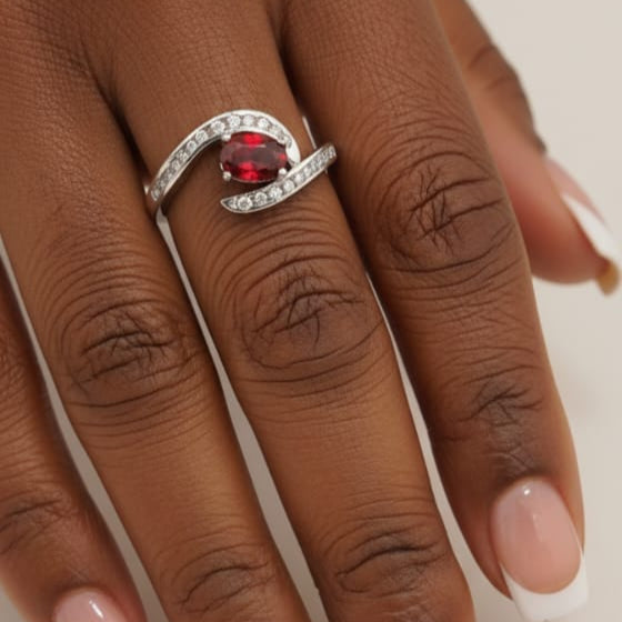 Bypass 1.5ct Oval Cut Natural Garnet Halo Ring