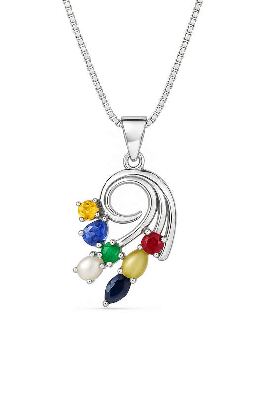 Multigem Swirling Infinity Pendant Necklace - Ruby, Sapphires, Emerald, and Cat's-eyes