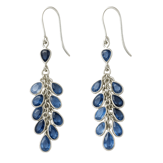 Natural Blue Sapphire Cluster Earrings