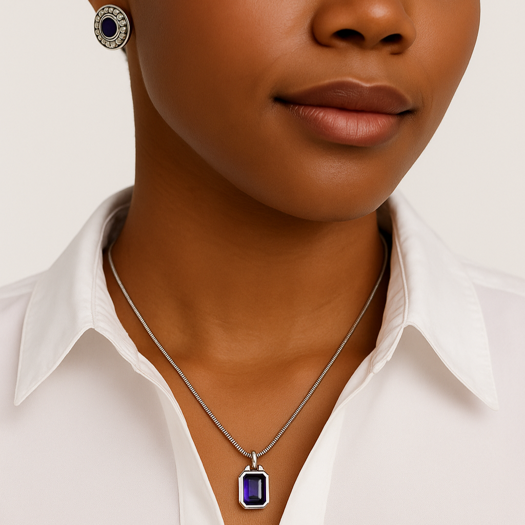 1.8ct Emerald-Cut Amethyst Sailor Pendant in Sterling Silver