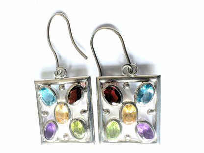 5ctw Natural Multi Gemstone Citrine Amethyst Peridot Garnet Square Drop Earrings