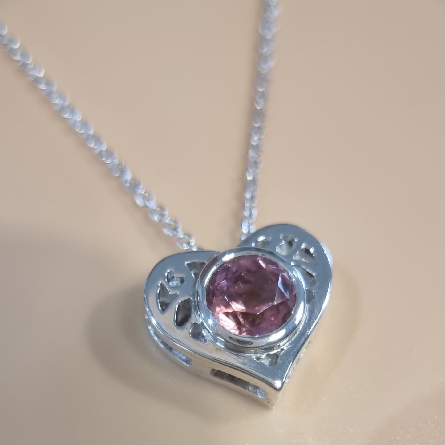 Natural Pink Tourmaline Heart Necklace