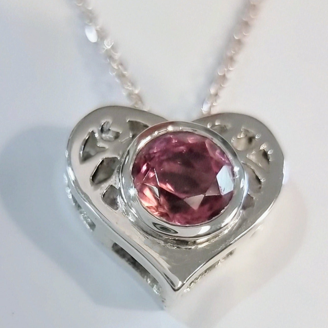 Natural Pink Tourmaline Heart Necklace