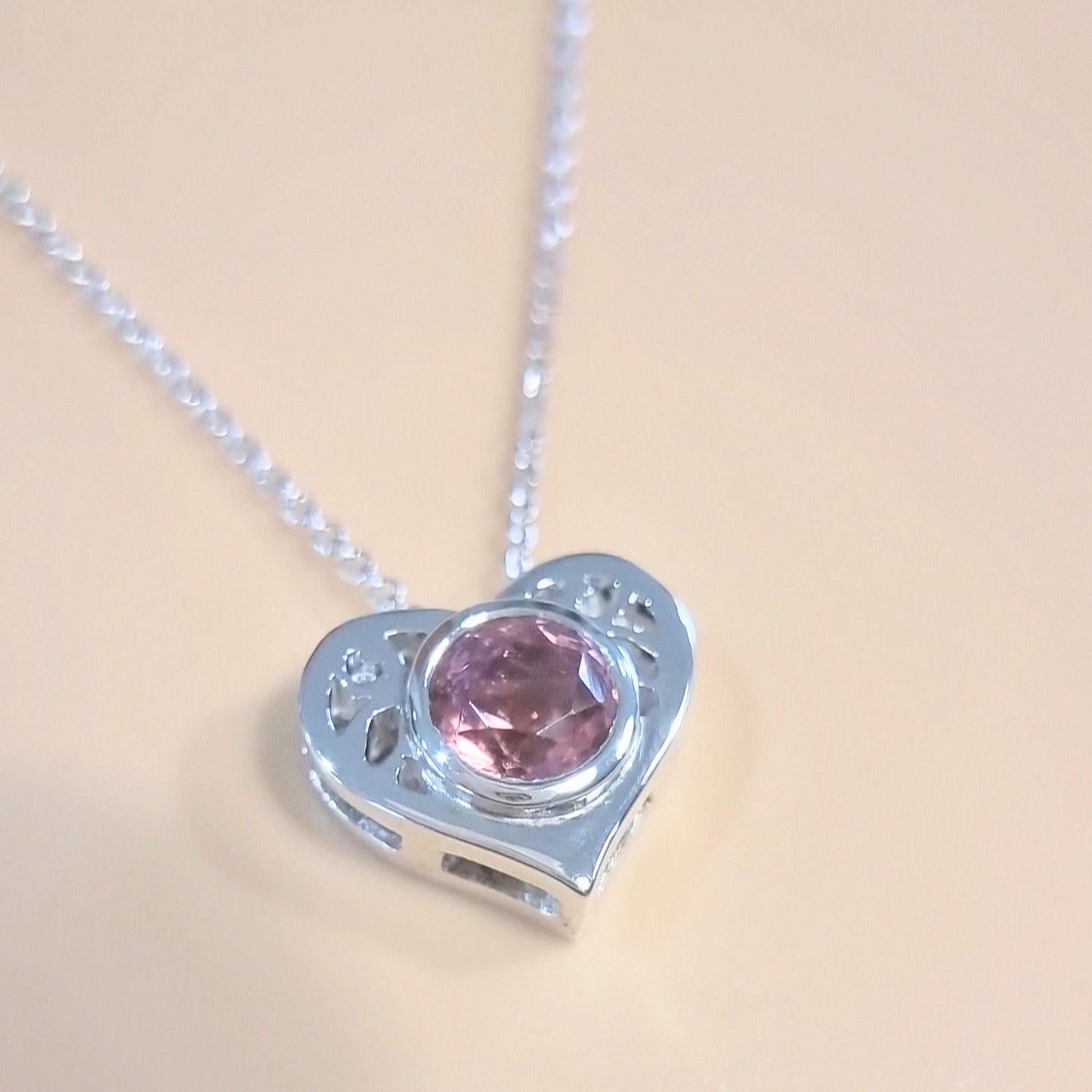 Natural Pink Tourmaline Heart Necklace