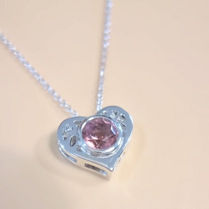 Natural Pink Tourmaline Heart Necklace