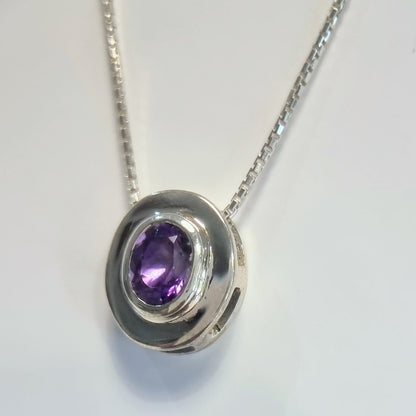 Oval-Cut Amethyst Pendant Necklace in Sterling Silver