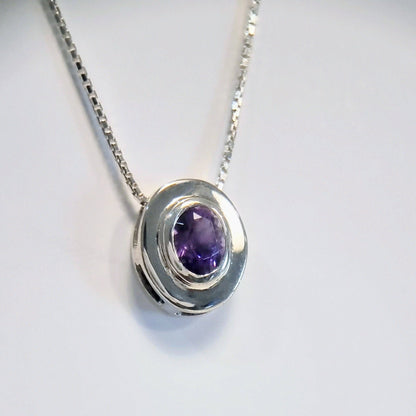 Oval-Cut Amethyst Pendant Necklace in Sterling Silver